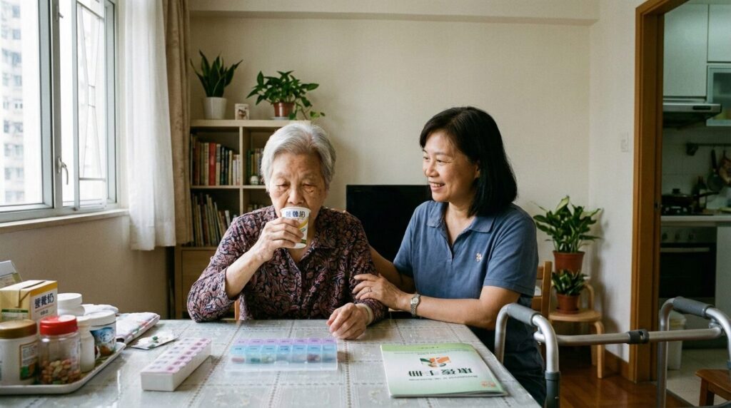 長者喺香港家居環境飲用高能量營養奶補充體力
